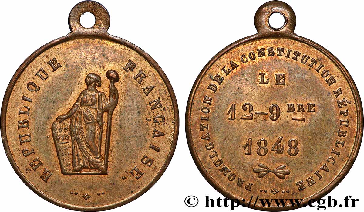 DEUXIÈME RÉPUBLIQUE Médaillette, Promulgation de la constitution TTB+