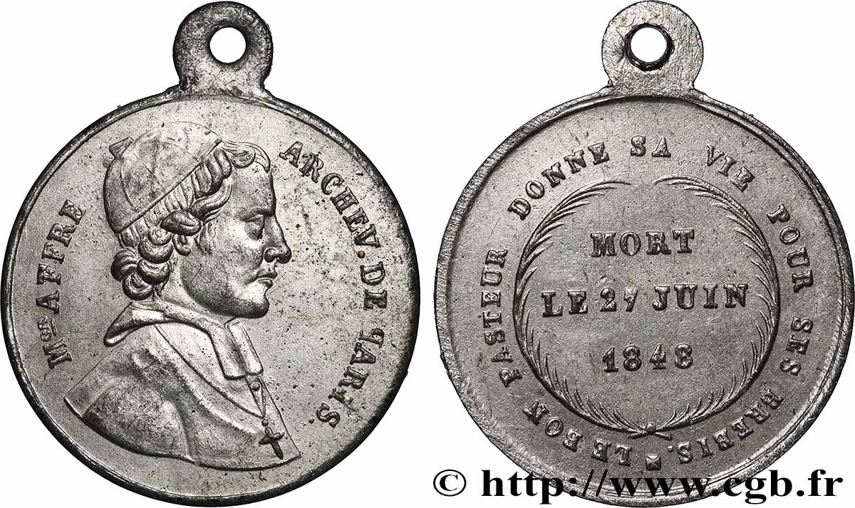 DEUXIÈME RÉPUBLIQUE Médaille, Denys Auguste Affre, archevêque et martyr MBC+