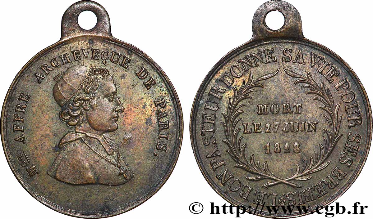 DEUXIÈME RÉPUBLIQUE Médaille, Denys Auguste Affre, archevêque et martyr TTB+
