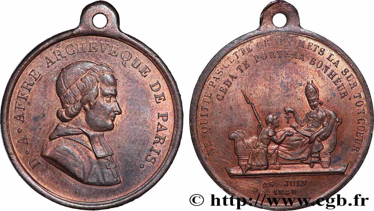 DEUXIÈME RÉPUBLIQUE Médaille, Denys Auguste Affre, archevêque et martyr TTB+