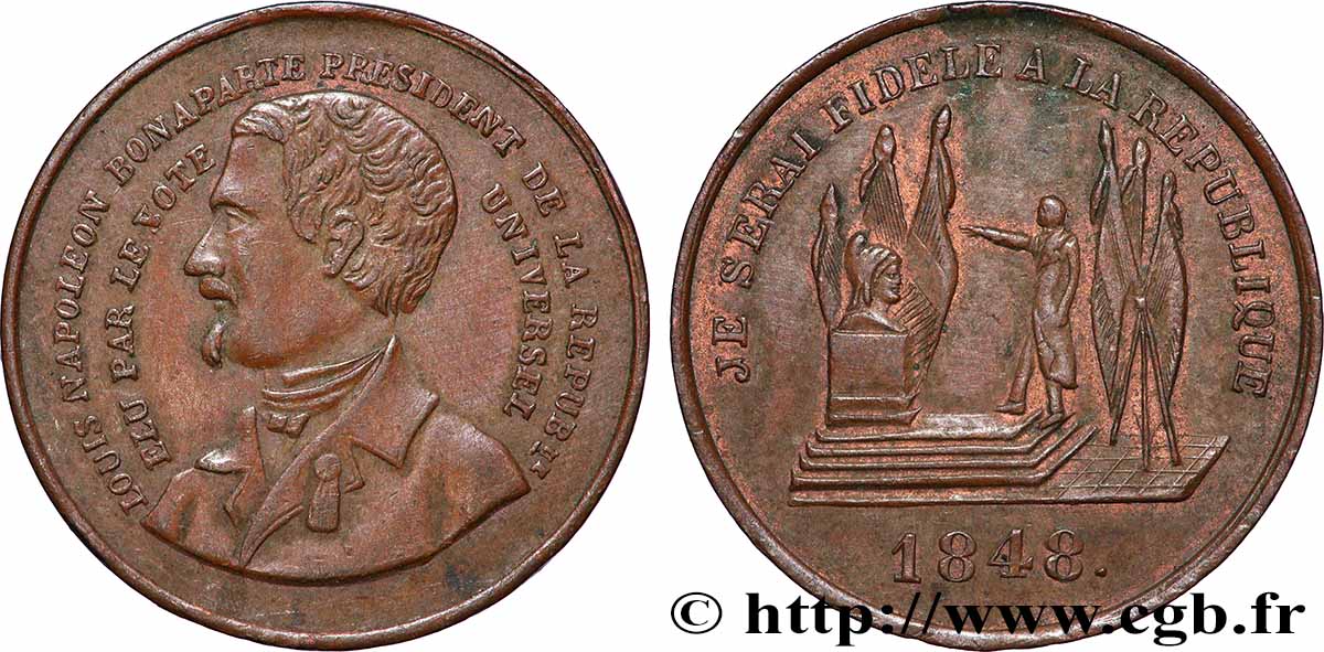 DEUXIÈME RÉPUBLIQUE Médaillette, Élection du président Louis Napoléon Bonaparte TTB+