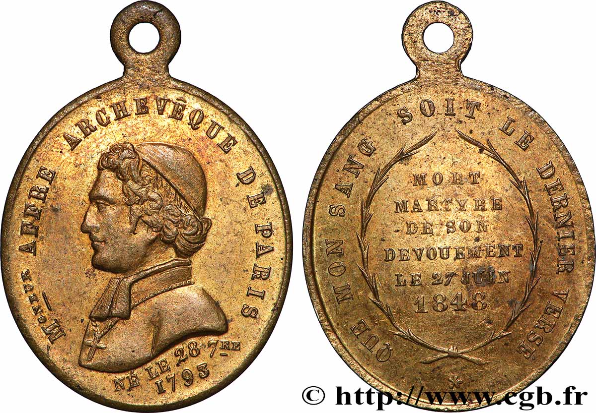 DEUXIÈME RÉPUBLIQUE Médaillette, Denys Auguste Affre, archevêque et martyr TTB+