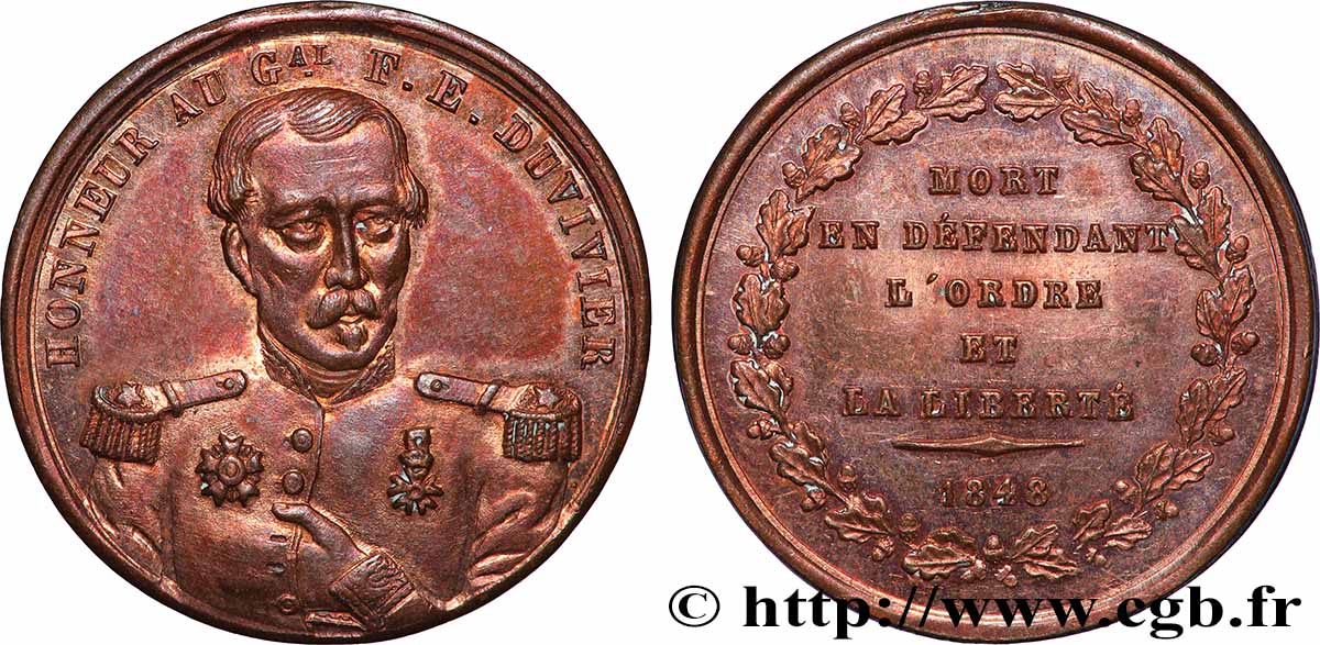 DEUXIÈME RÉPUBLIQUE Médaille, Honneur au général Duvivier TTB+