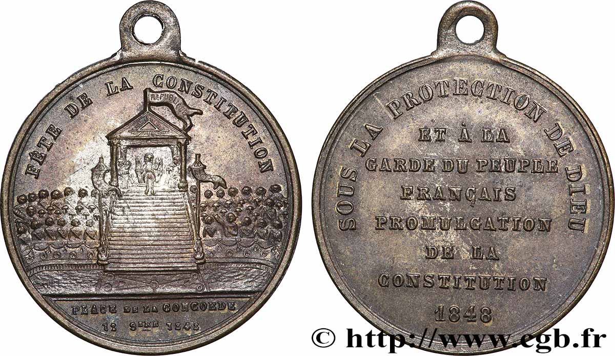 DEUXIÈME RÉPUBLIQUE Médaille, Fête de la constitution TTB