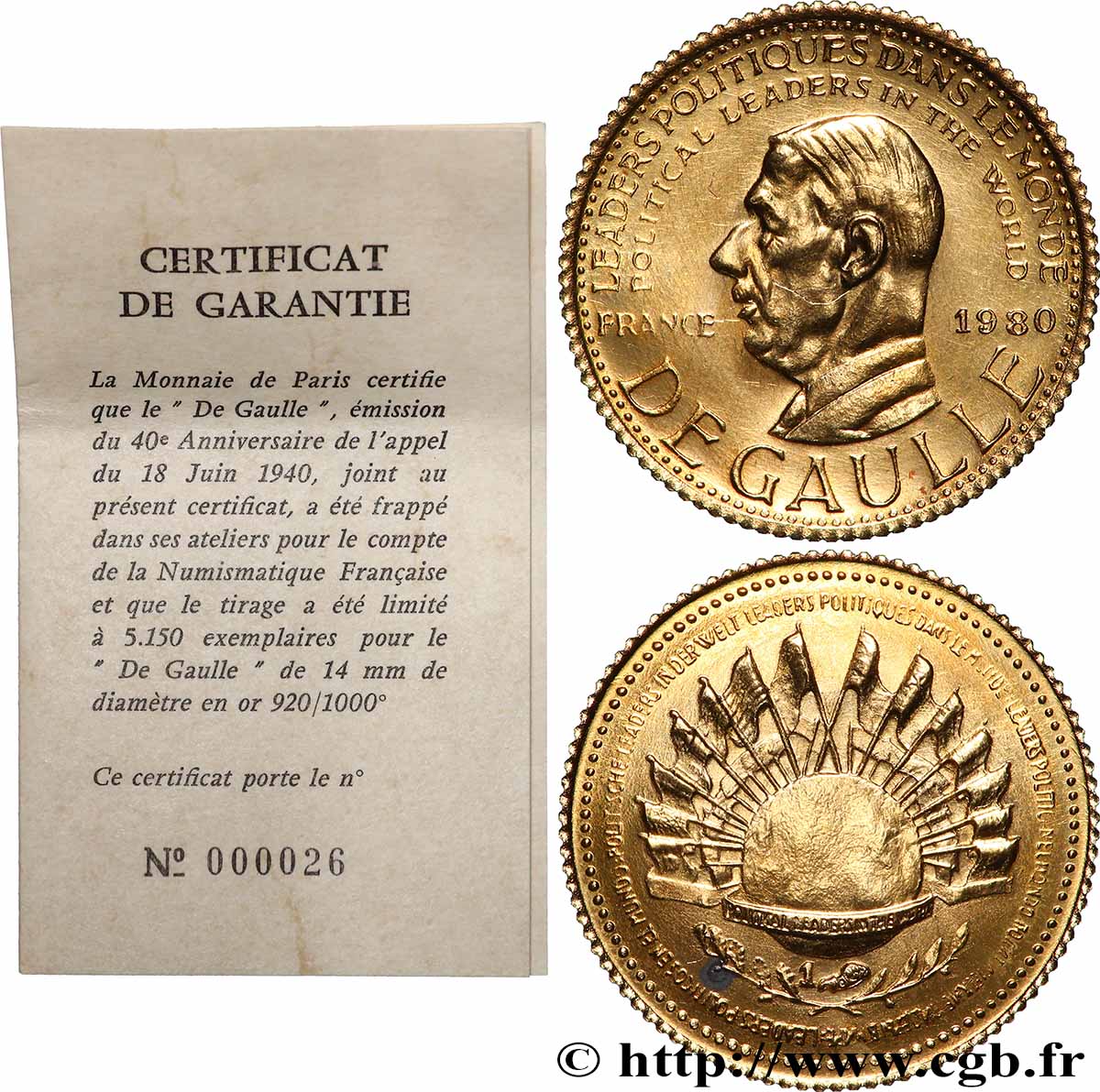 V REPUBLIC Médaille, Charles de Gaulle, 40e anniversaire de l’appel du 18 juin 1940 AU