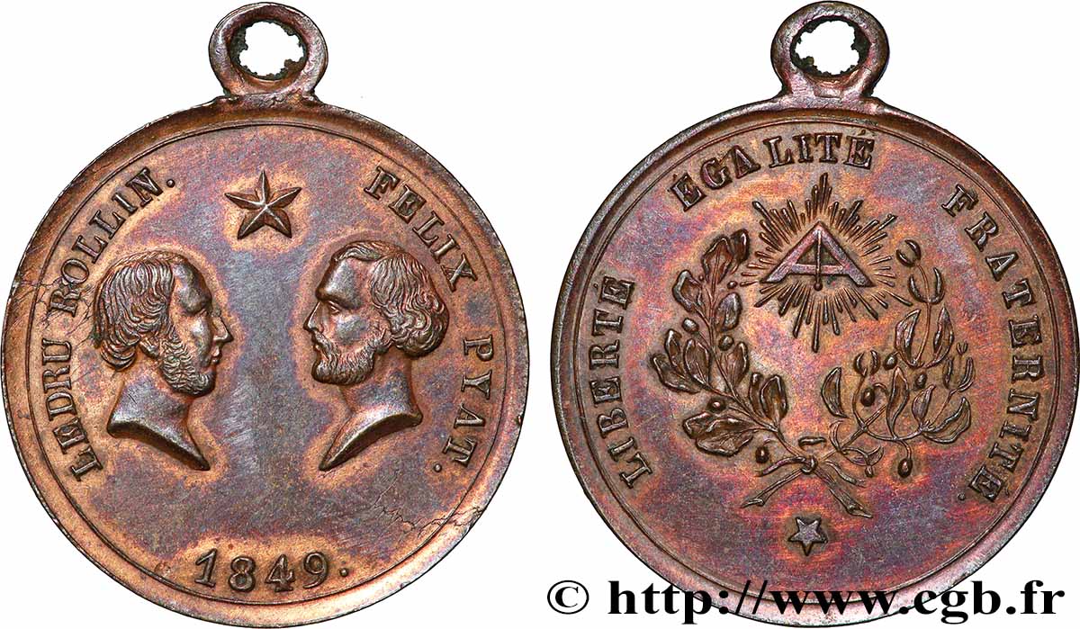 DEUXIÈME RÉPUBLIQUE Médaillette, Ledru Rollin et Félix Pyat TTB+