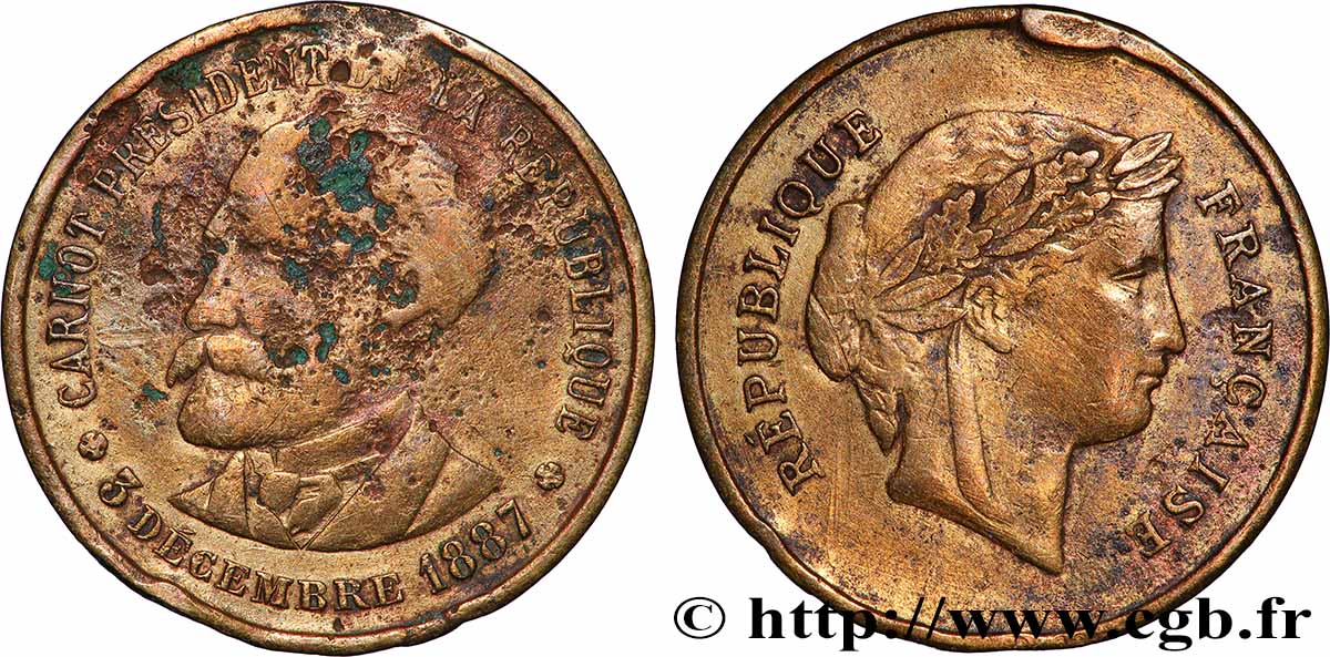 III REPUBLIC Médaille, Carnot Président XF