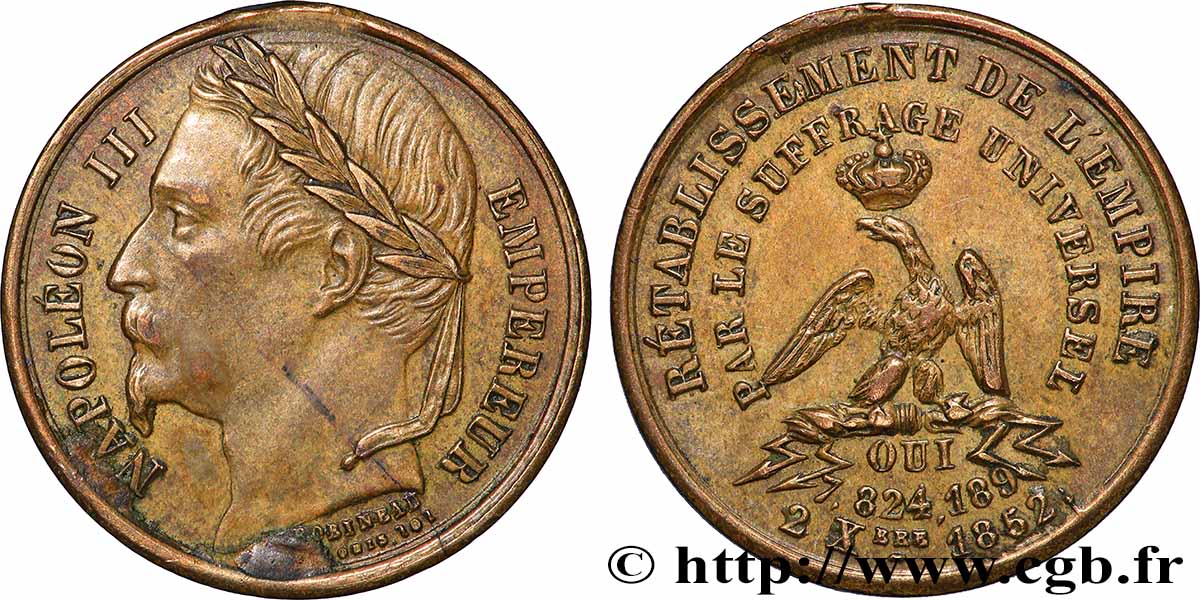 SECOND EMPIRE Médaille, Rétablissement de l’empire AU