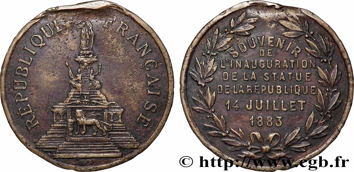TROISIÈME RÉPUBLIQUE Médaille, Souvenir de l’inauguration de la statue de la République TB+