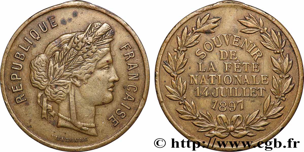 III REPUBLIC Médaille, Souvenir de la fête nationale AU