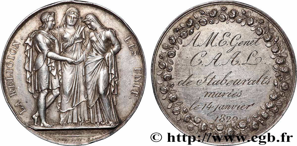 AMOUR ET MARIAGE Médaille de mariage, La Religion les unit TTB+