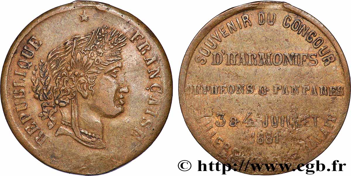 TROISIÈME RÉPUBLIQUE Médaille, Souvenir du concours d’harmonie, orphéons et fanfares TTB