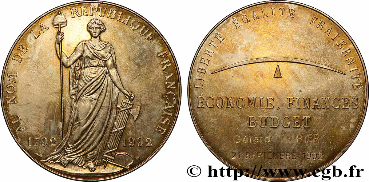 FUNFTE FRANZOSISCHE REPUBLIK Médaille, Économie, finance et budget, Au nom de la République Française VZ/fVZ
