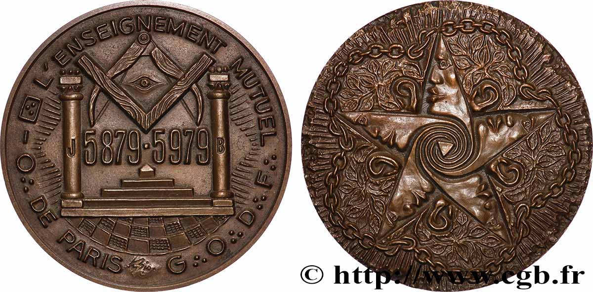 FRANC - MAÇONNERIE Médaille, Centenaire de la Loge de l’enseignement mutuel, Orient de Paris TTB+