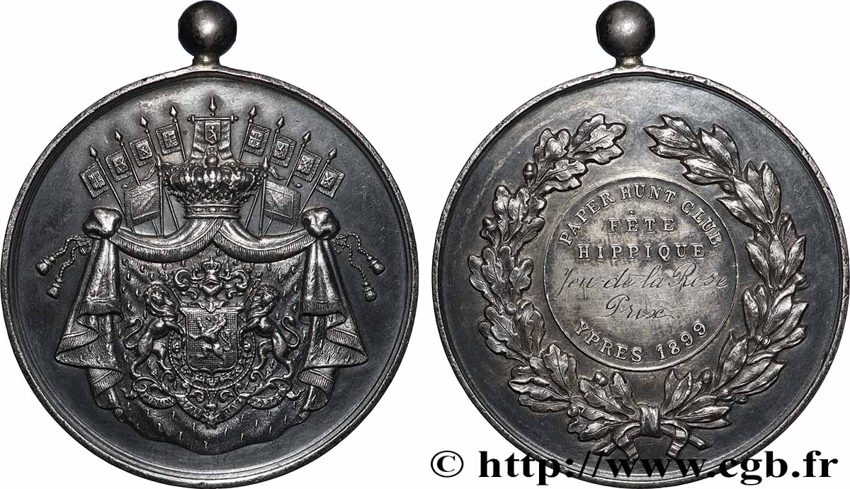 BELGIQUE - ROYAUME DE BELGIQUE - LÉOPOLD II Médaille, Fête hippique, Jeu de la rose TTB