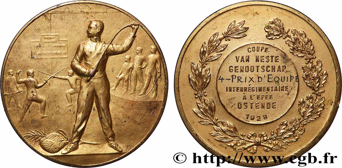 BÉLGICA - REINO DE BÉLGICA - ALBERTO I Médaille, Coupe van Neste, Prix d’équipe inter-régimentaire à l’épée MBC