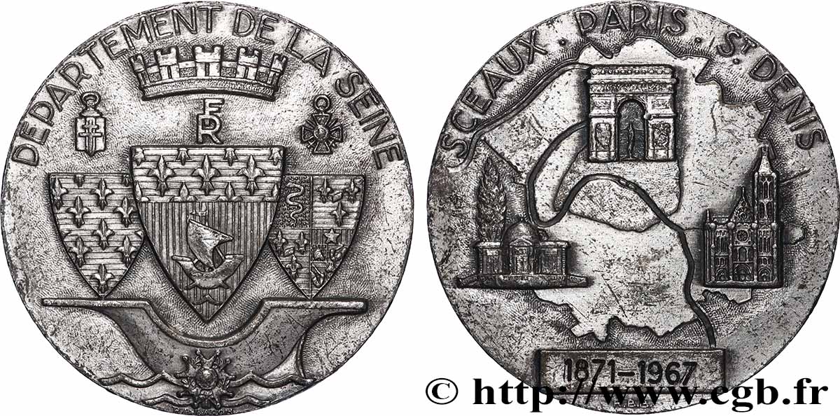 CINQUIÈME RÉPUBLIQUE Médaille, Département de Paris TTB