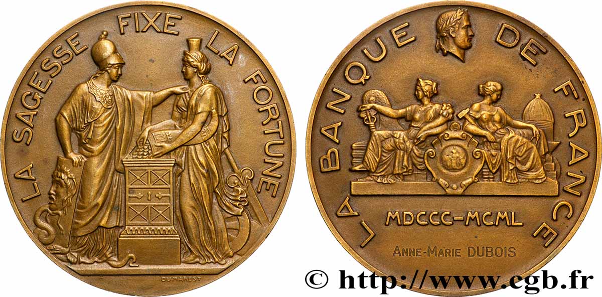 BANQUE DE FRANCE Médaille de récompense, La sagesse fixe la fortune SPL