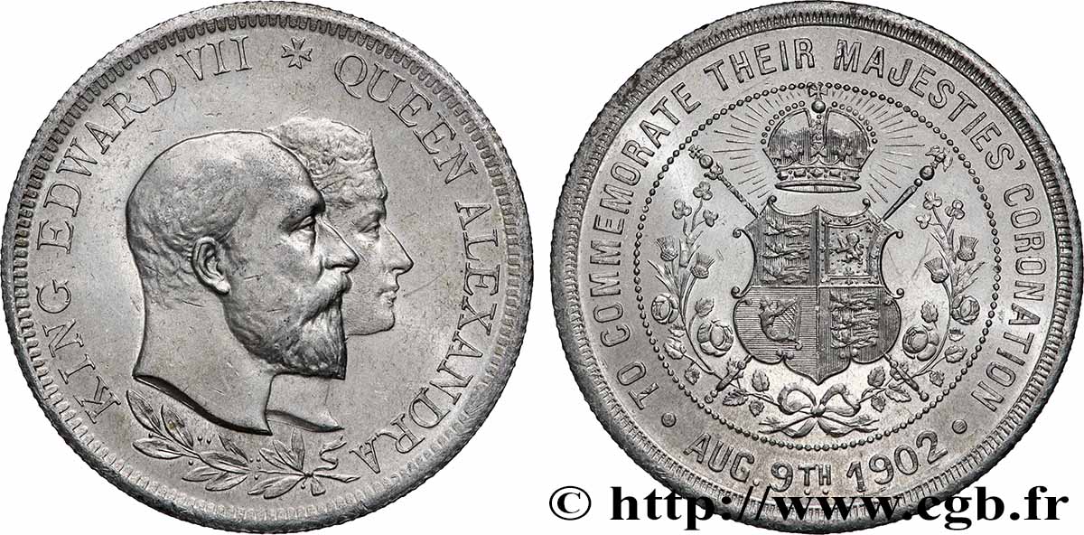 GRANDE-BRETAGNE - ÉDOUARD VII Médaille, Commémoration du couronnement du roi Édouard VII TTB+