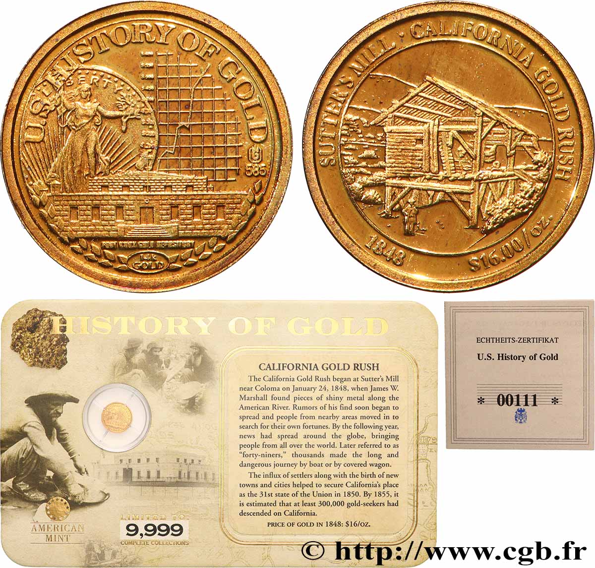 ÉTATS-UNIS D&nbsp;AMÉRIQUE Médaille, Découverte de l’or SPL