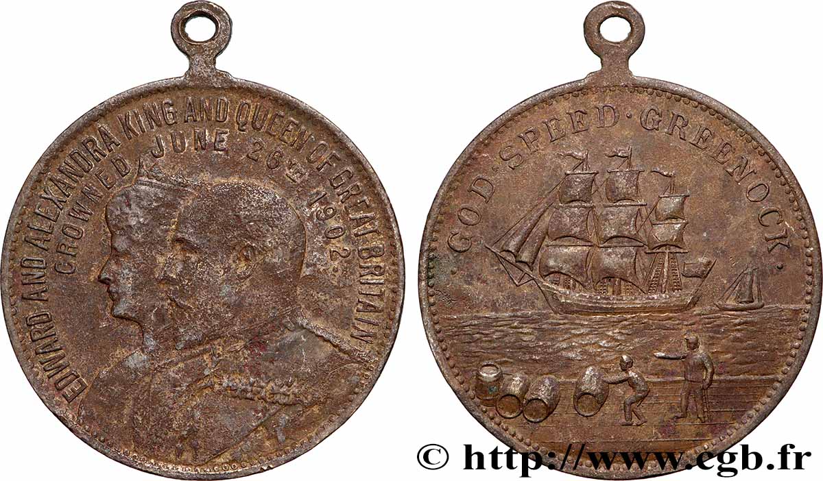 GRANDE-BRETAGNE - ÉDOUARD VII Médaille, Couronnement d&nbsp;Édouard VII, Greenock SS