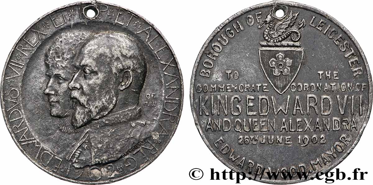 GRANDE-BRETAGNE - ÉDOUARD VII Médaille, Couronnement d&nbsp;Édouard VII et d&nbsp;Alexandra, Leicester SS