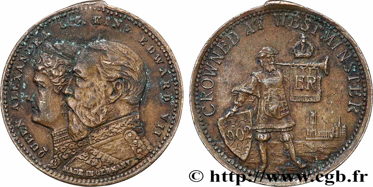 GRANDE-BRETAGNE - ÉDOUARD VII Médaille, Commémoration du couronnement du roi Édouard VII TTB