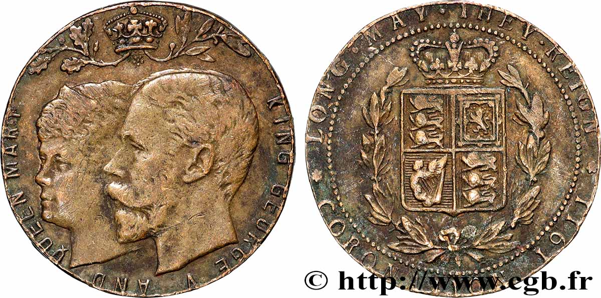 ANGLETERRE - GEORGES V Médaille, Couronnement de George V et Marie TTB+