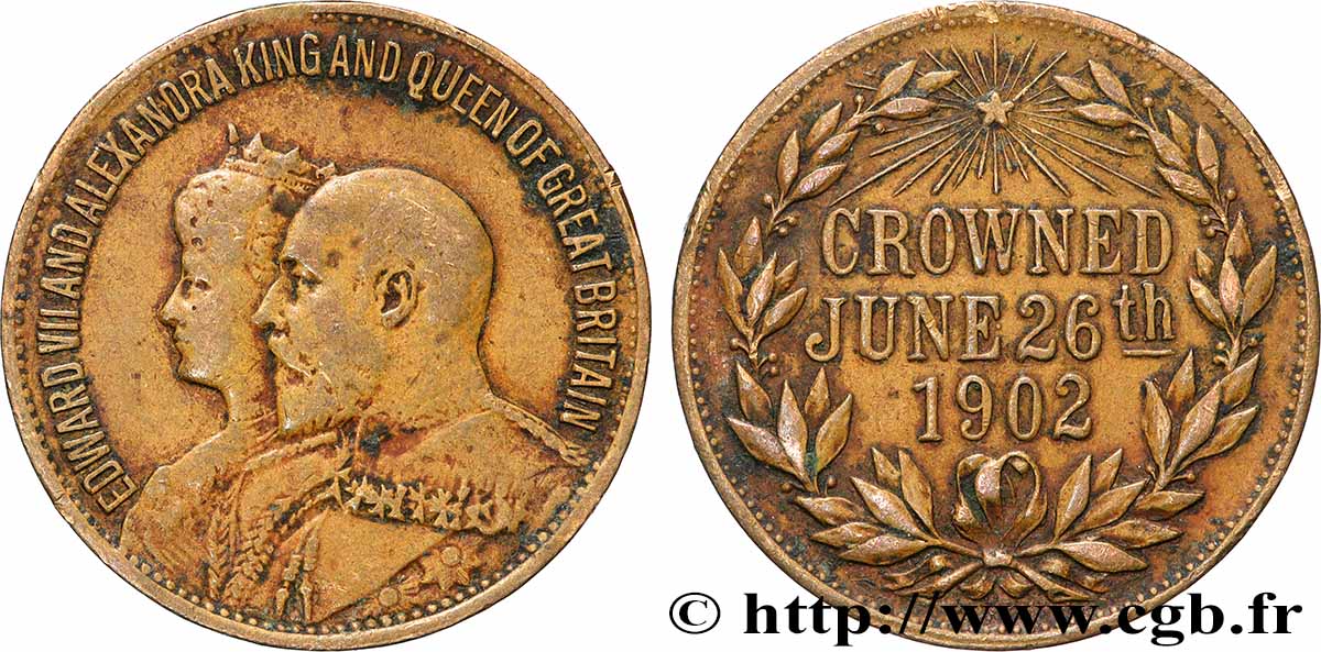GRANDE-BRETAGNE - ÉDOUARD VII Médaille, Commémoration du couronnement du roi Édouard VII fVZ