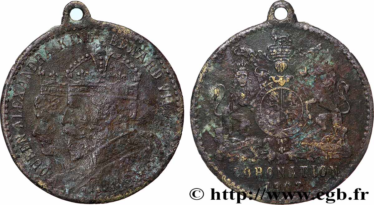 GRANDE-BRETAGNE - ÉDOUARD VII Médaille, Commémoration du couronnement du roi Édouard VII TB+