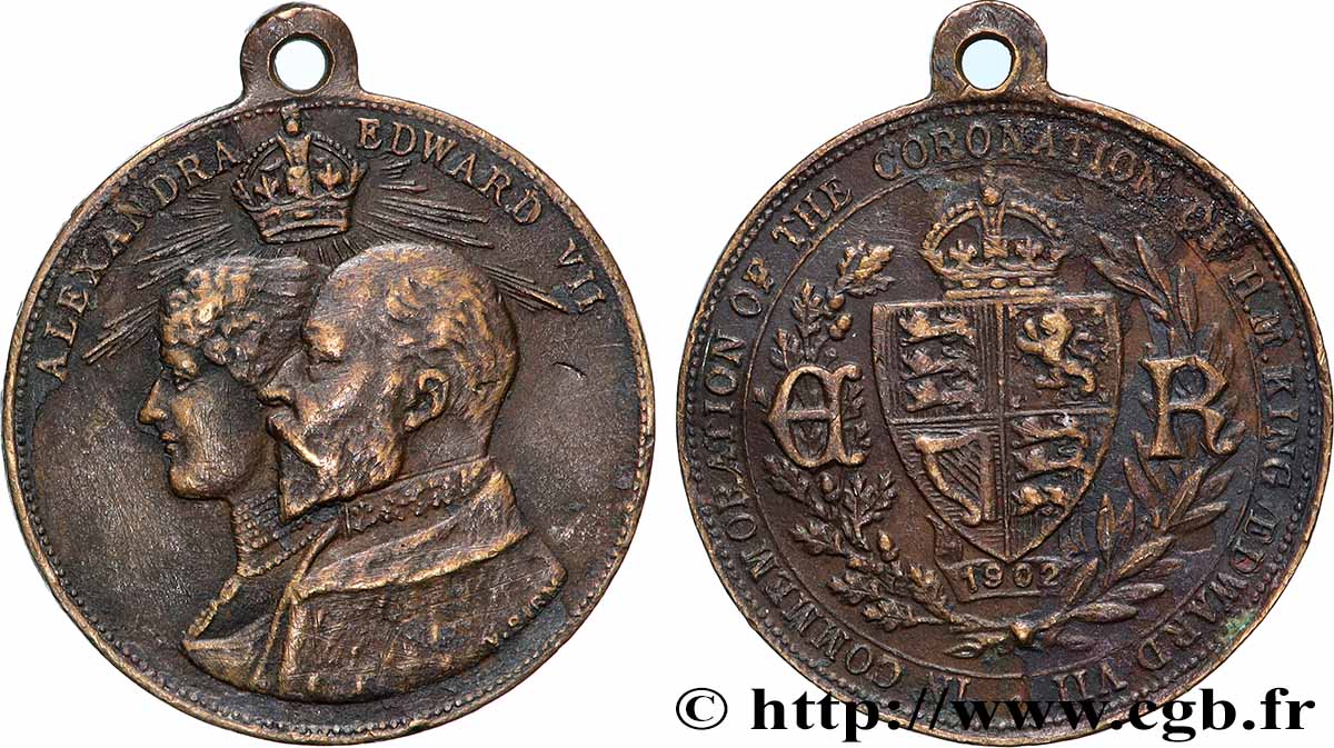 GRANDE-BRETAGNE - ÉDOUARD VII Médaille, Commémoration du couronnement du roi Édouard VII TB+