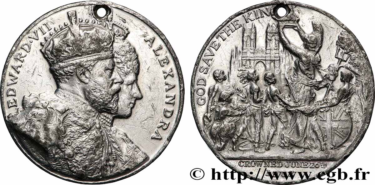 GRANDE-BRETAGNE - ÉDOUARD VII Médaille, Commémoration du couronnement du roi Édouard VII SS