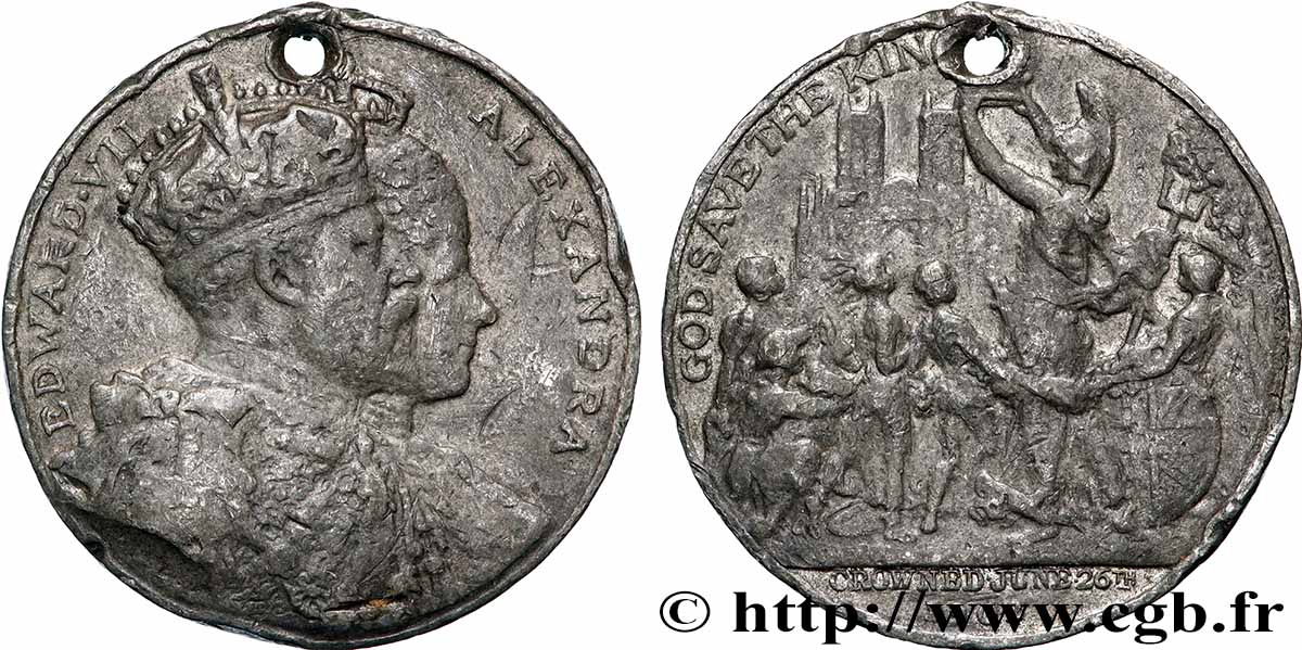 GRANDE-BRETAGNE - ÉDOUARD VII Médaille, Commémoration du couronnement du roi Édouard VII fSS