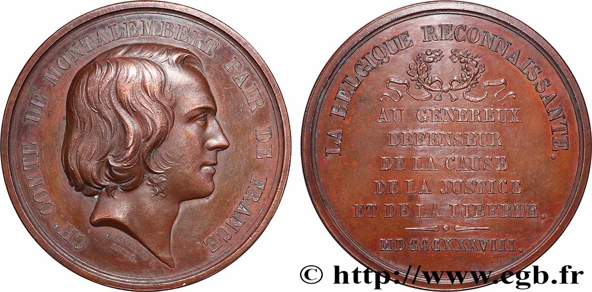 BELGIQUE - ROYAUME DE BELGIQUE - LÉOPOLD Ier Médaille, Remerciement à Charles, comte de Montalembert TTB