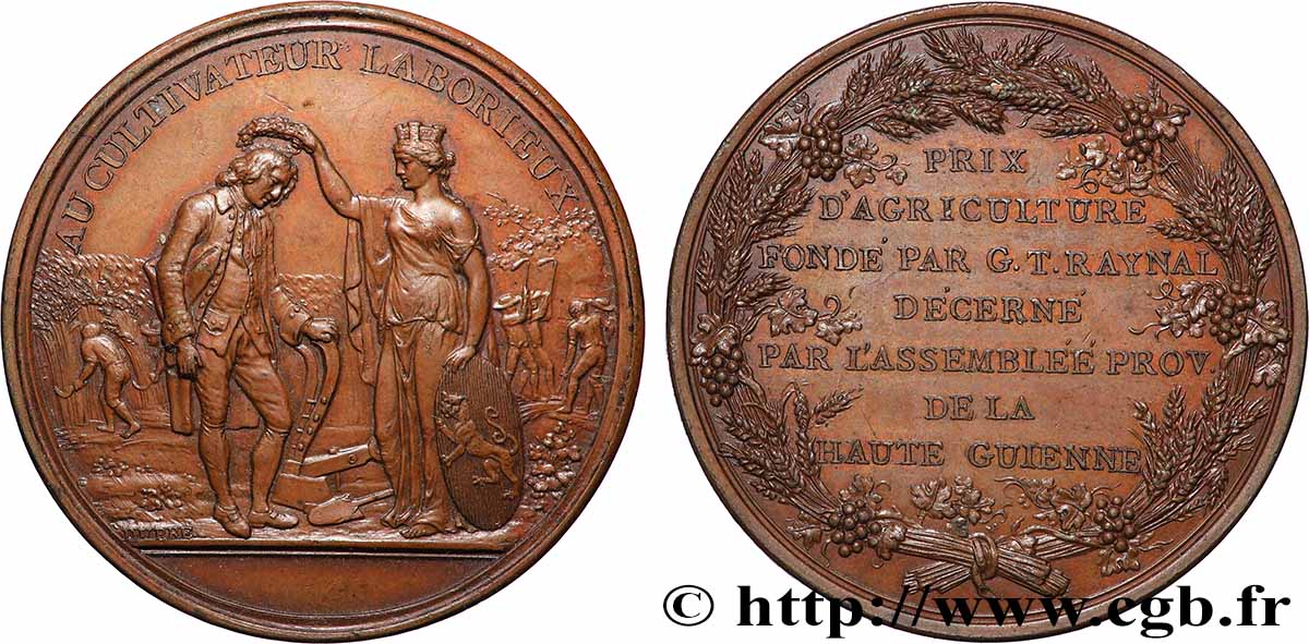 CONSTITUTION - ASSEMBLÉE NATIONALE Médaille, Au cultivateur laborieux, Prix d’agriculture décernée par l’Assemblée provisoire de la Haute-Guienne SUP
