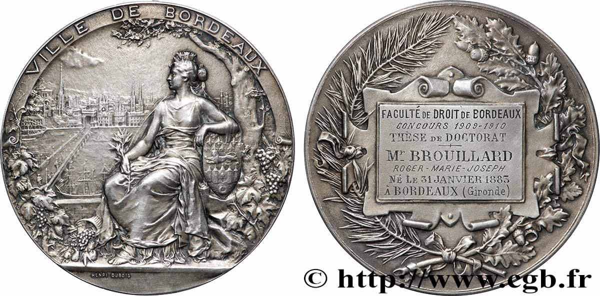 III REPUBLIC Médaille, Faculté de droit, Thèse de doctorat AU
