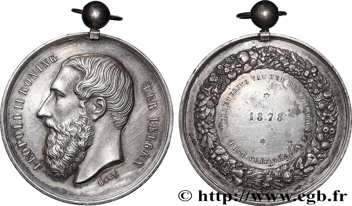 BELGIQUE - ROYAUME DE BELGIQUE - LÉOPOLD II Médaille, Amélioration de la race chevaline TTB