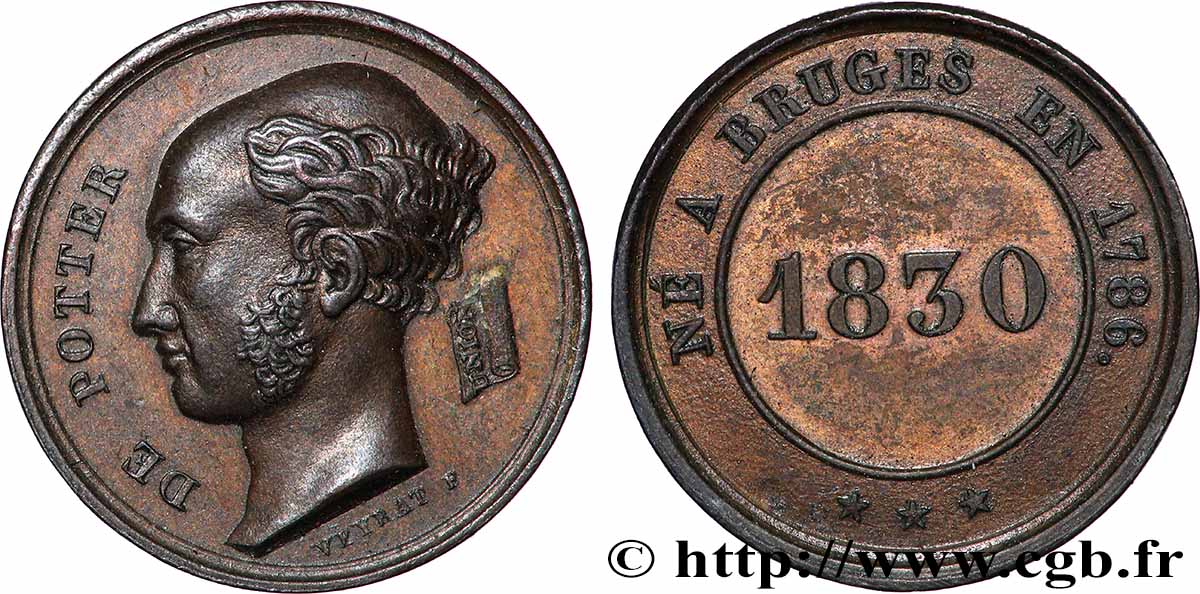 BELGIQUE Médaille, Louis Antoine de Potter de Droogenwalle SUP/TTB+