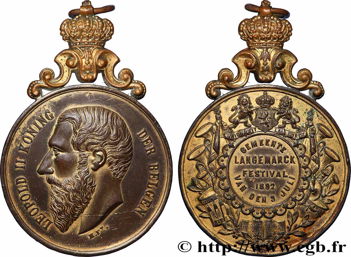 BELGIQUE - ROYAUME DE BELGIQUE - LÉOPOLD II Médaille, Festival de la municipalité de Langemarck MBC