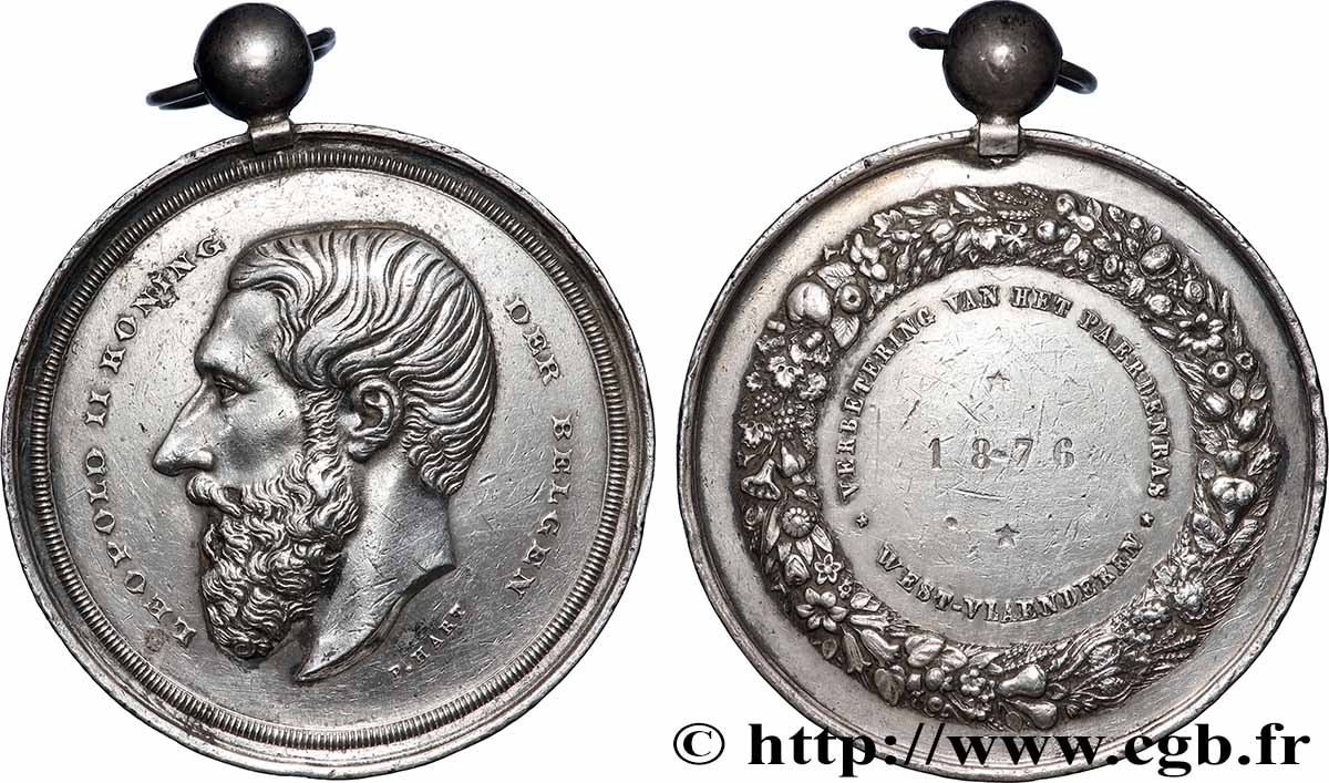 BELGIQUE - ROYAUME DE BELGIQUE - LÉOPOLD II Médaille, Amélioration de la race chevaline TTB