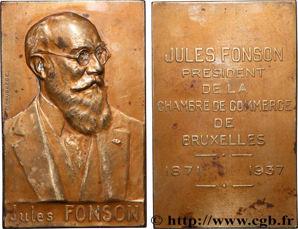 BELGIQUE - ROYAUME DE BELGIQUE - RÈGNE DE LÉOPOLD III Plaquette, Jules Fonson TTB