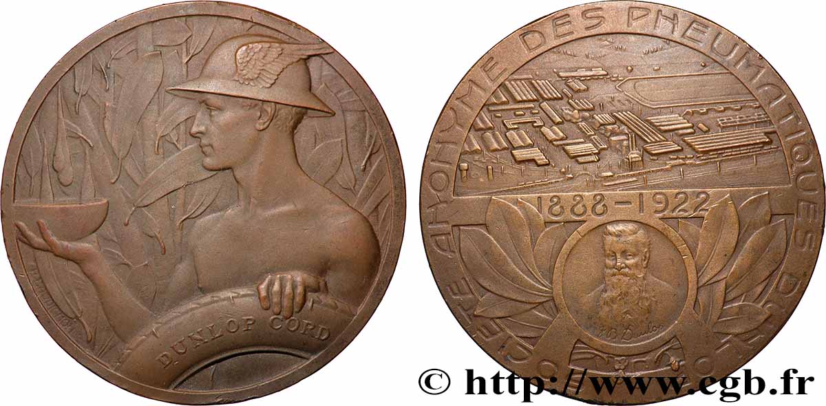 TERZA REPUBBLICA FRANCESE Médaille, John Boyd Dunlop, Société anonyme des pneumatiques, Inauguration des usines q.SPL