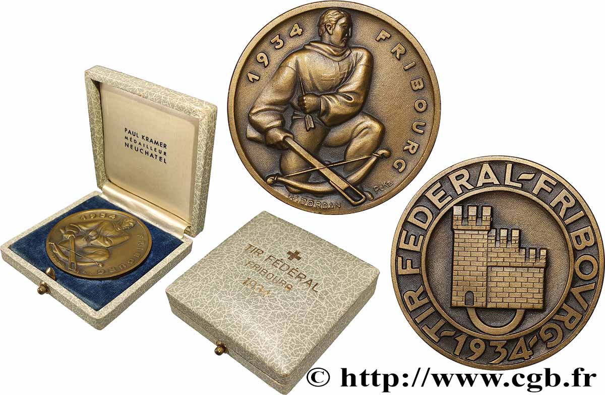 SUISSE - CANTON DE FRIBOURG Médaille, Tir Fédéral SUP