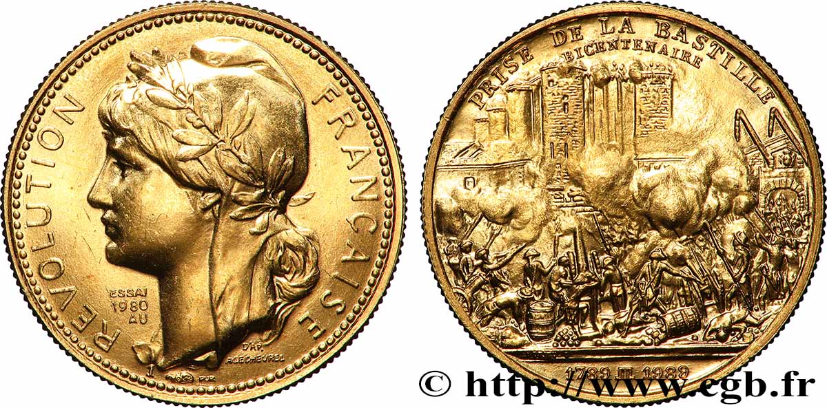 QUINTA REPUBBLICA FRANCESE Médaille, Bicentenaire de la Révolution Française, Prise de la Bastille MS