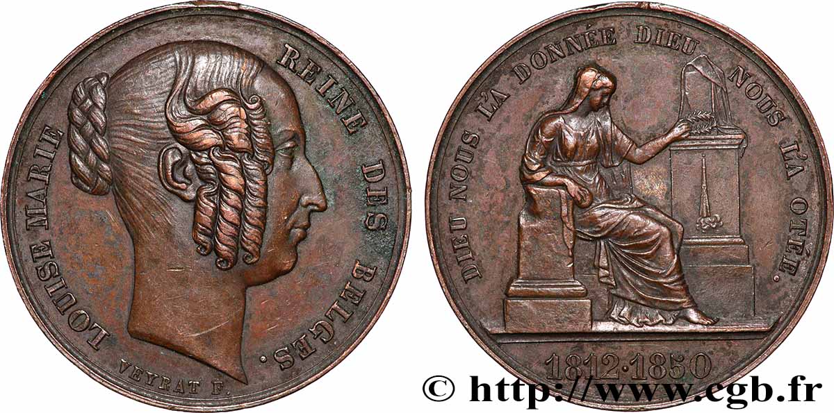 BELGIQUE - ROYAUME DE BELGIQUE - LÉOPOLD Ier Médaille, Décès de la reine TTB+