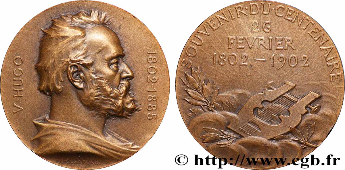 TROISIÈME RÉPUBLIQUE Médaille, Centenaire de la naissance de Victor Hugo SUP
