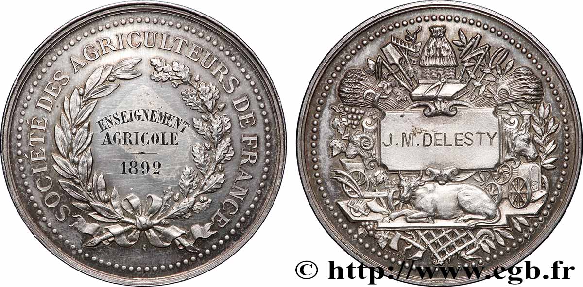 TROISIÈME RÉPUBLIQUE Médaille de récompense, Société des Agriculteurs de France TTB+