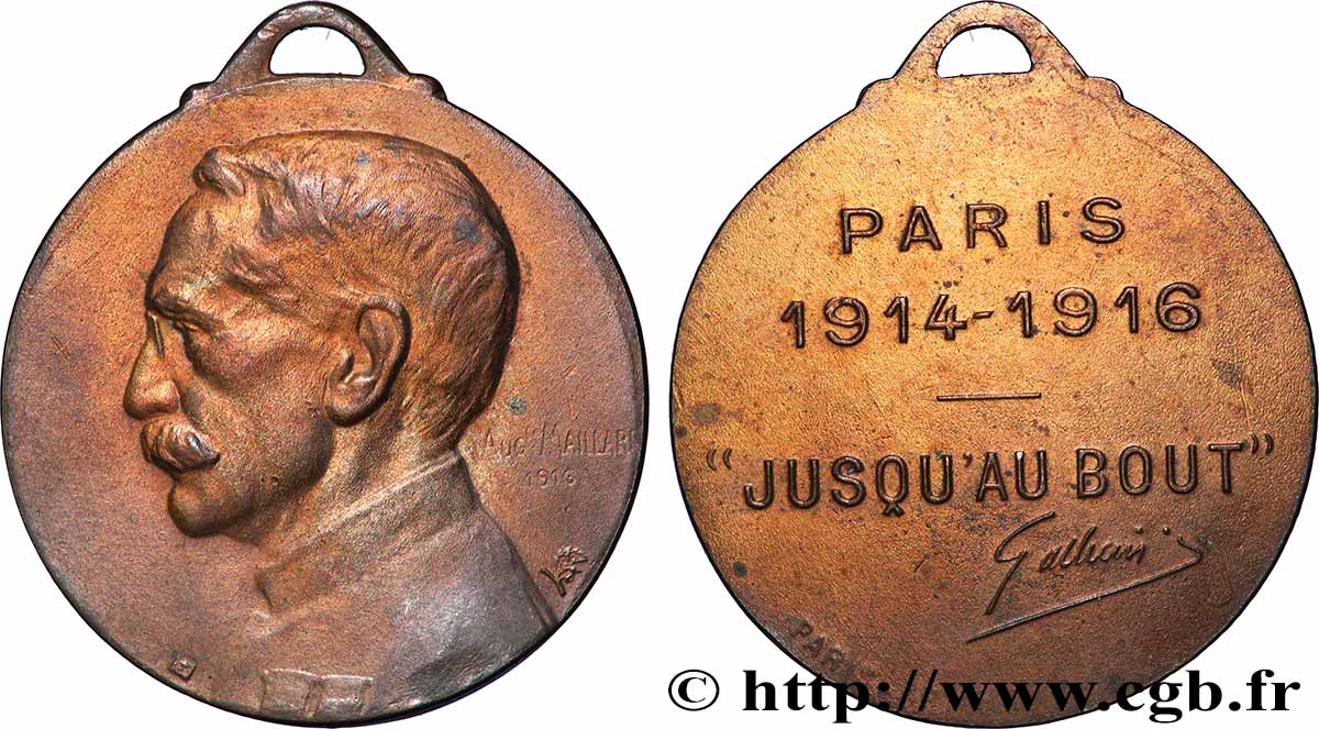 III REPUBLIC Médaille “Jusqu’au bout” du général Gallieni AU