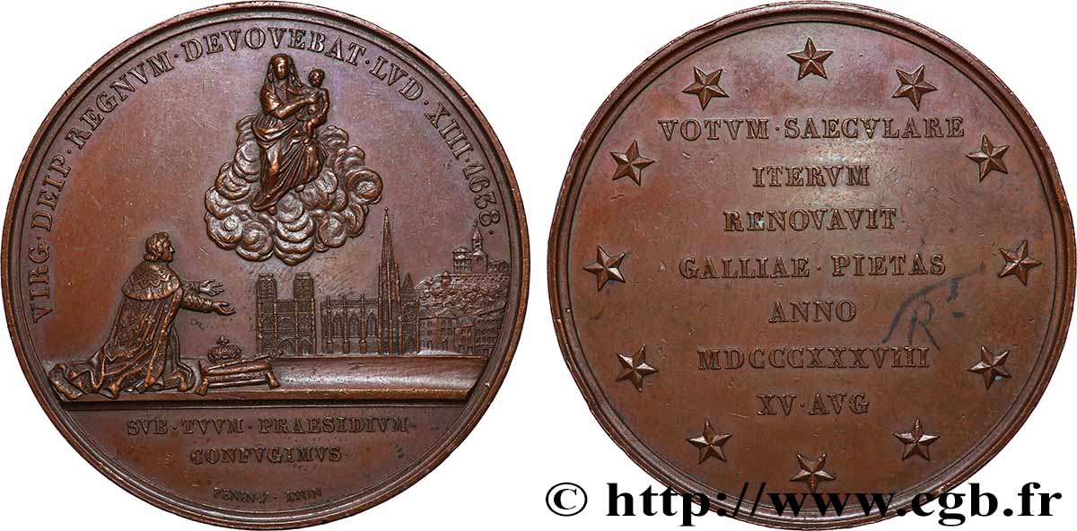 LOUIS-PHILIPPE I Médaille, Renouvellement du voeu de consécration de la France à la Sainte Vierge, 1638-1838 AU