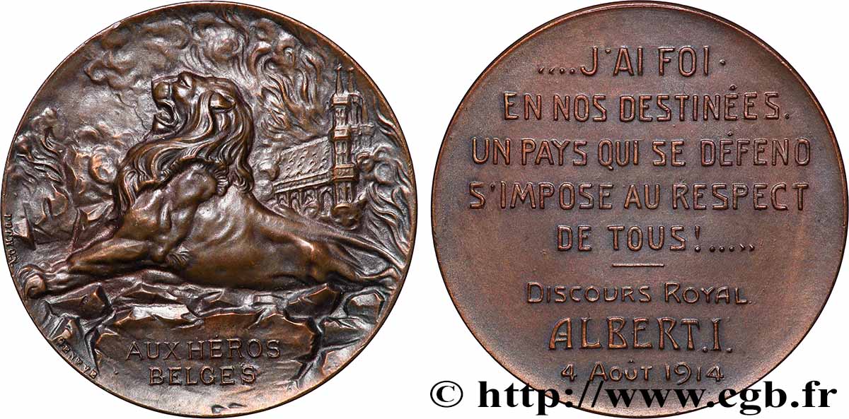 BELGIUM - KINGDOM OF BELGIUM - ALBERT I Médaille, Aux héros belges AU
